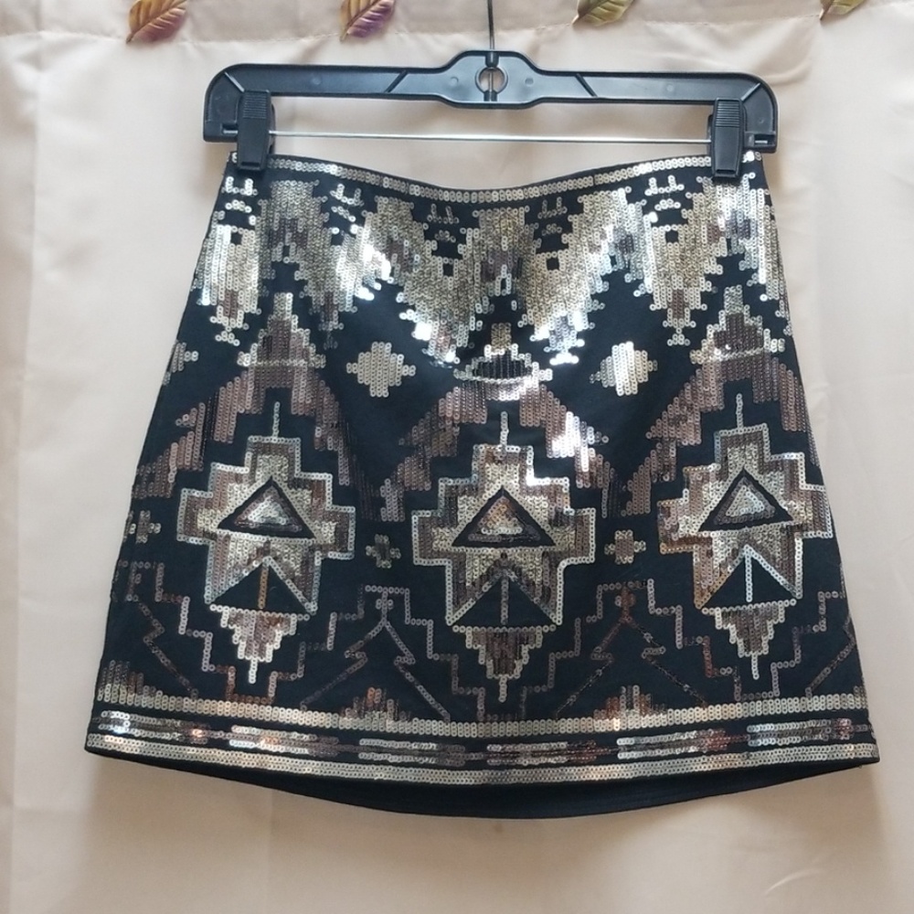 New Express Sequin Aztec Ikat Print Mini Skirt S - Picture 1 of 6